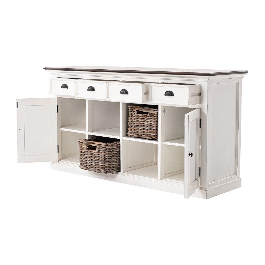 Modern Farmhouse Brown and White Buffet Server with Baskets - AFS