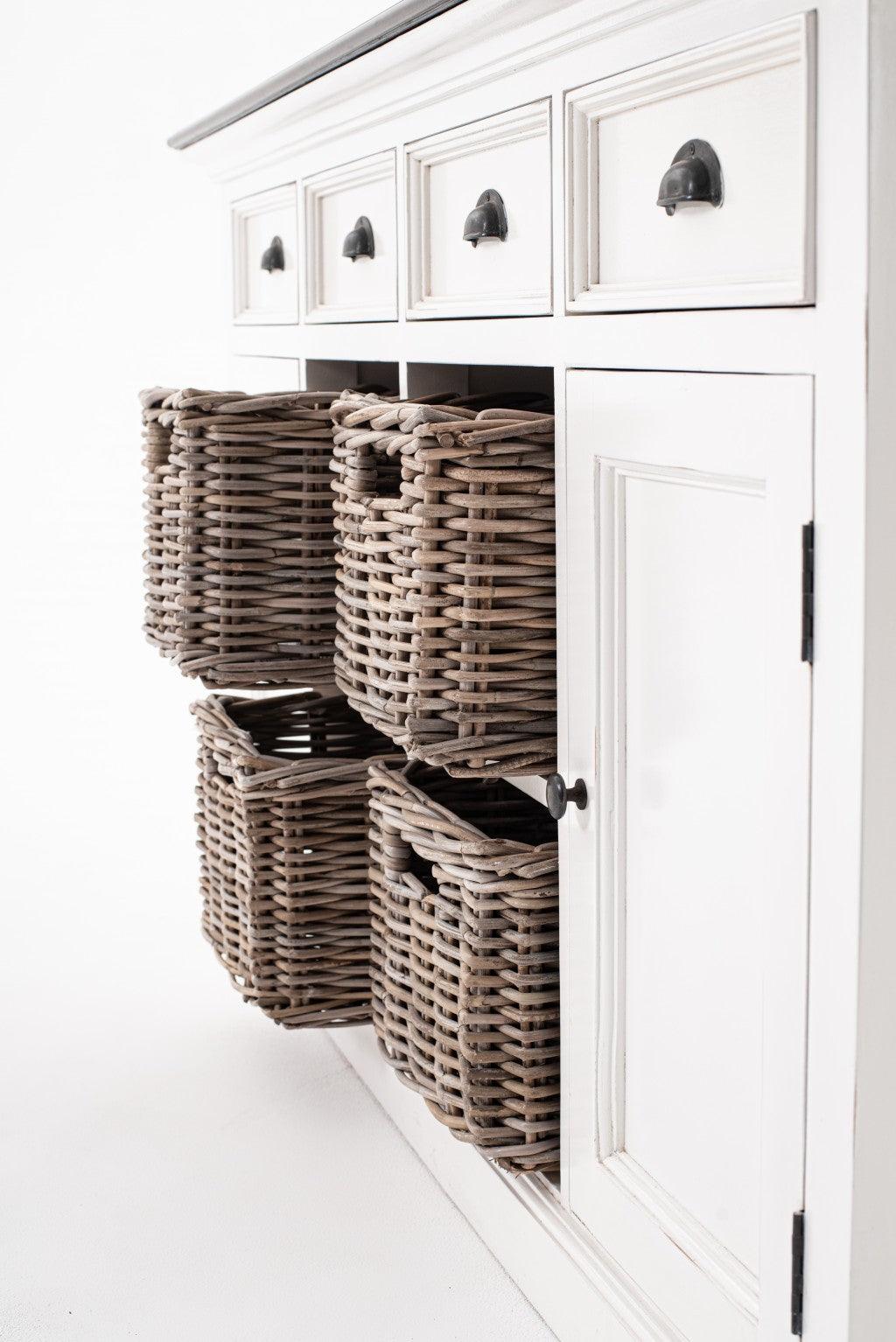 Modern Farmhouse Brown and White Buffet Server with Baskets - AFS