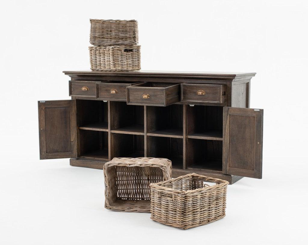 Modern Farmhouse Rustic Espresso Buffet with Baskets - AFS