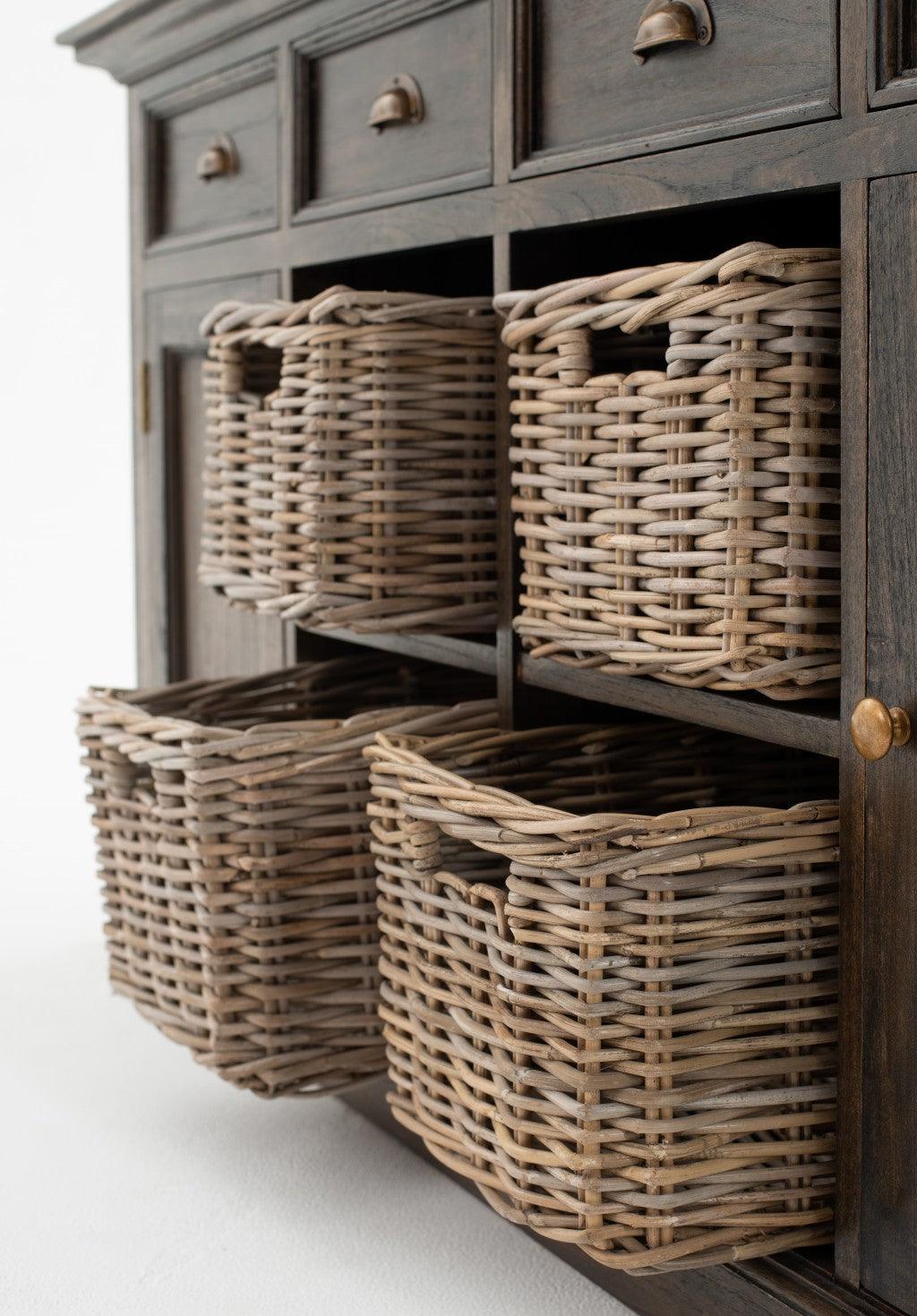 Modern Farmhouse Rustic Espresso Buffet with Baskets - AFS