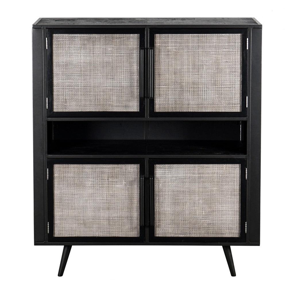 Modern Rustic Black Rattan Double Decker Accent Cabinet - AFS