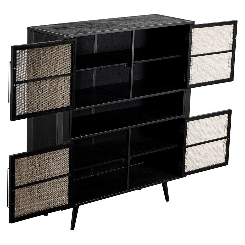 Modern Rustic Black Rattan Double Decker Accent Cabinet - AFS