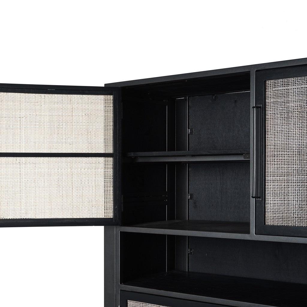 Modern Rustic Black Rattan Double Decker Accent Cabinet - AFS