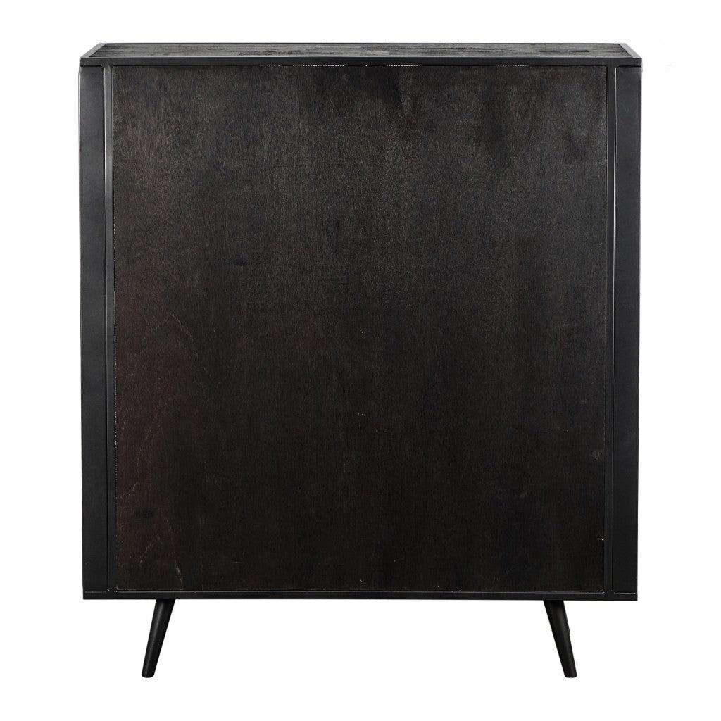 Modern Rustic Black Rattan Double Decker Accent Cabinet - AFS