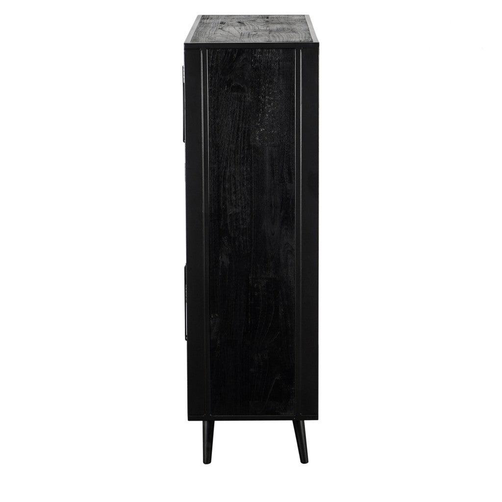 Modern Rustic Black Rattan Double Decker Accent Cabinet - AFS