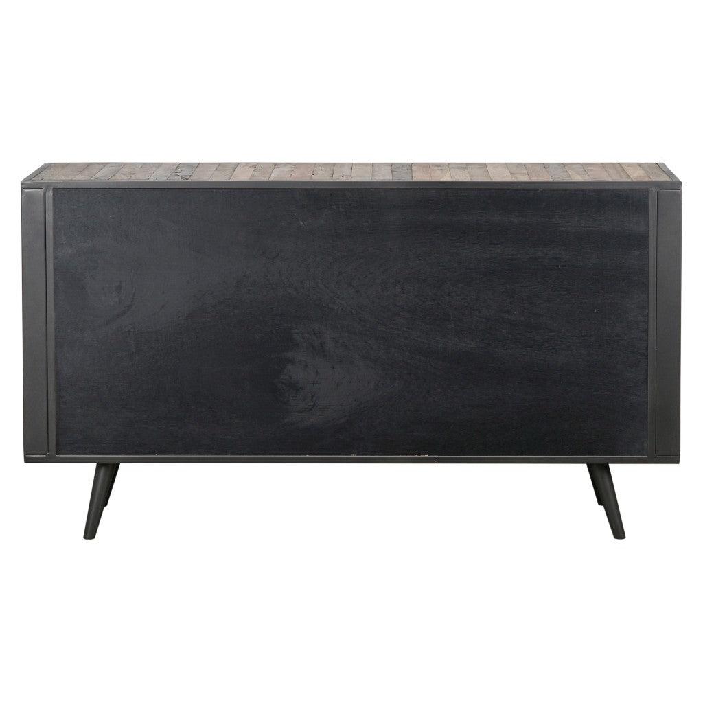 63" Modern Rustic Black Natural and Rattan Buffet Server - AFS