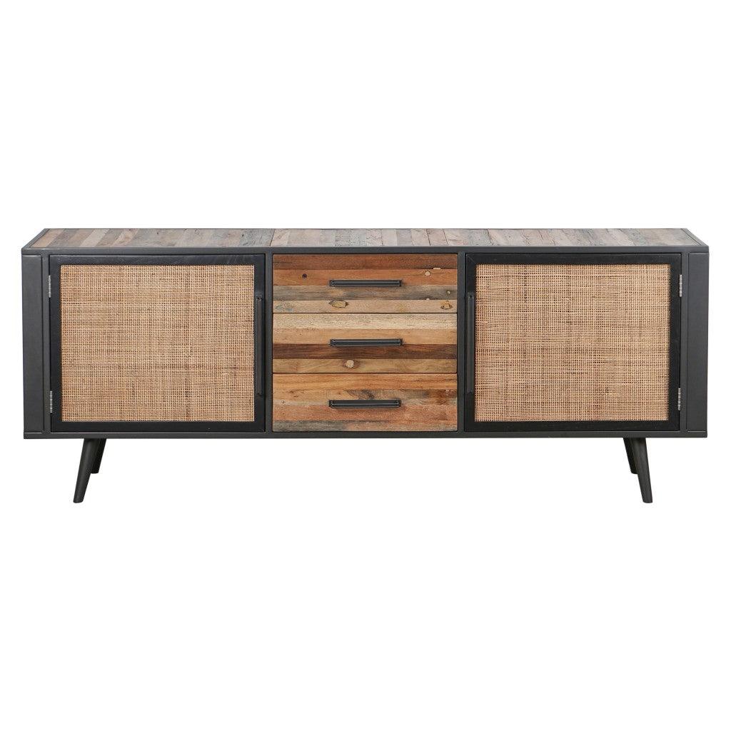 79" Modern Rustic Black Natural and Rattan Buffet Server - AFS