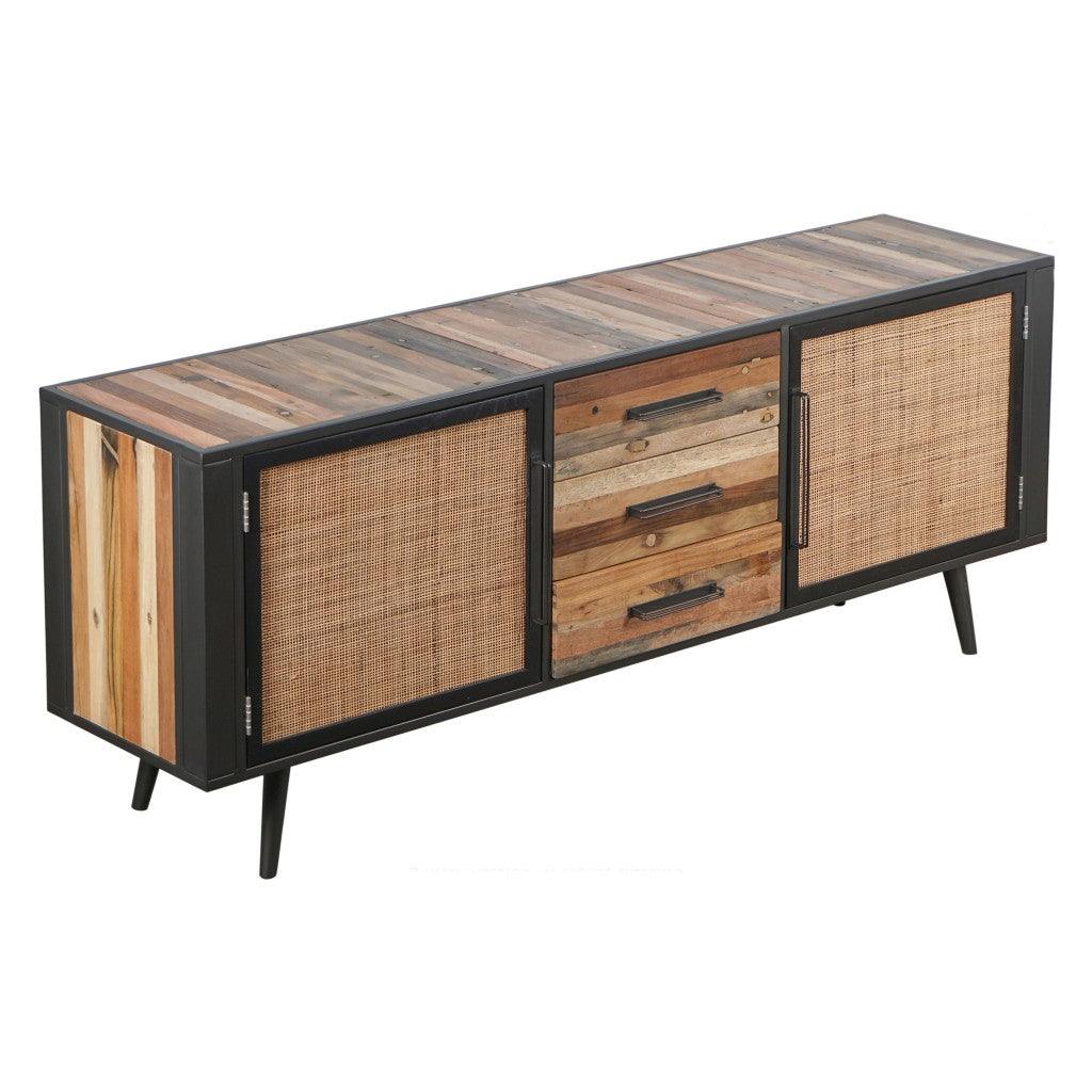 79" Modern Rustic Black Natural and Rattan Buffet Server - AFS