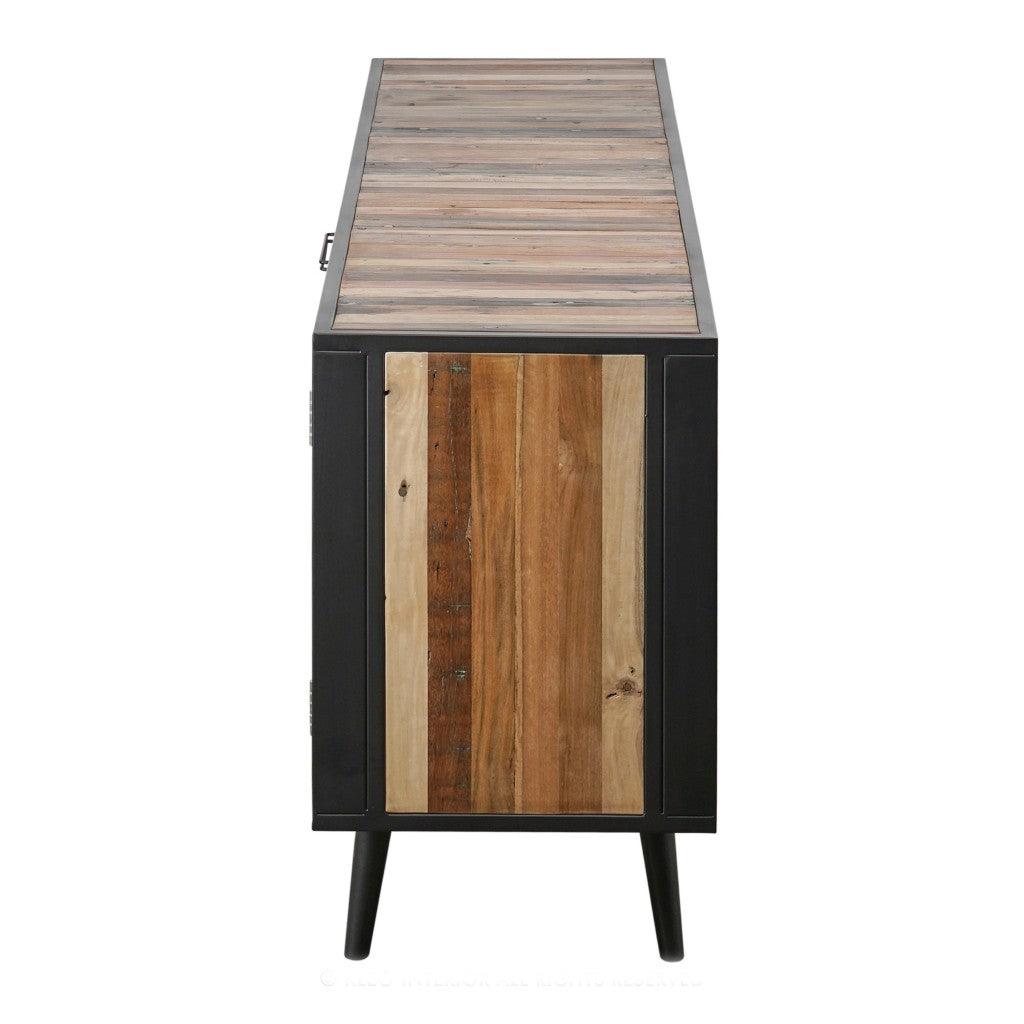 79" Modern Rustic Black Natural and Rattan Buffet Server - AFS