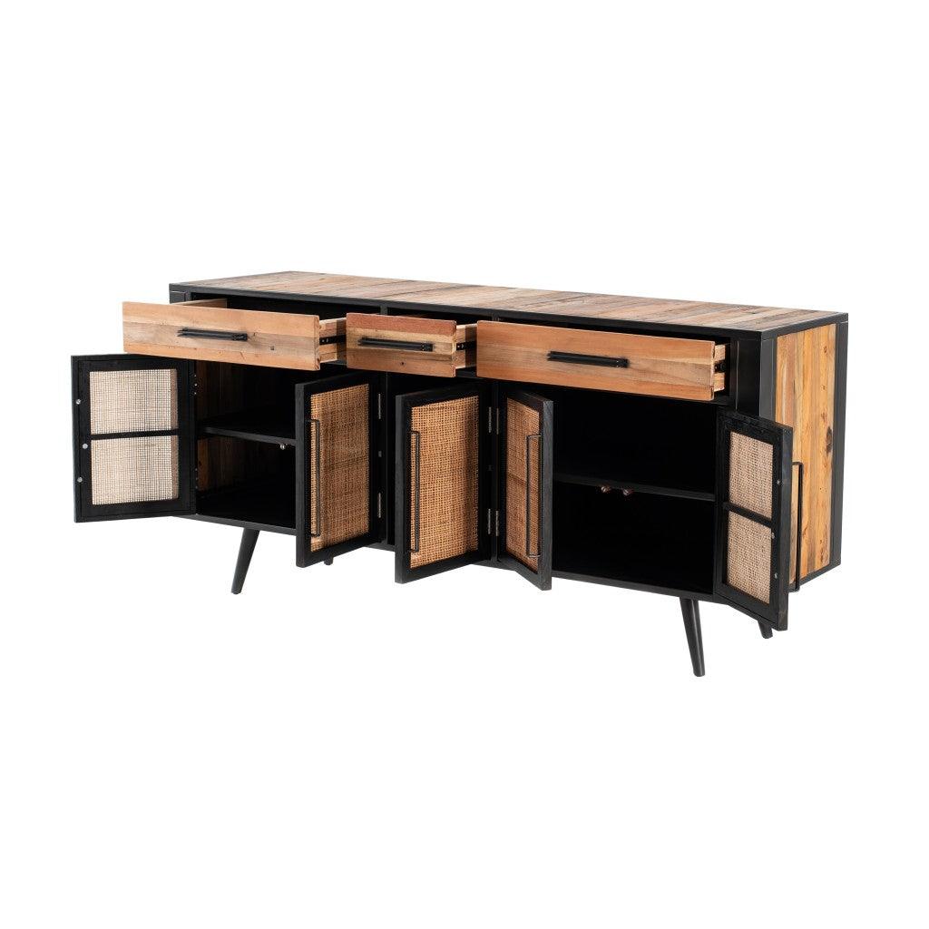 71" Modern Rustic Black Natural and Rattan Buffet Server - AFS