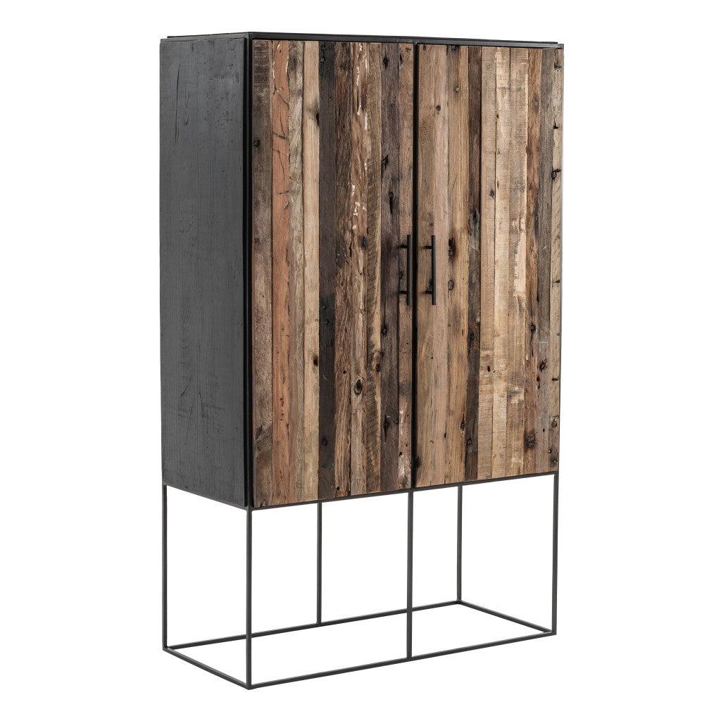 Modern Rustic Black and Natural Tall Accent Cabinet - AFS