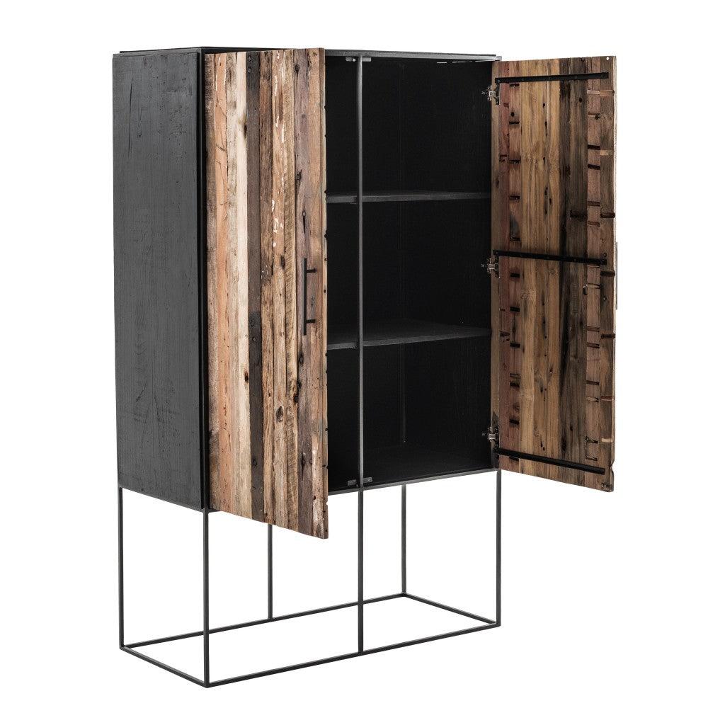 Modern Rustic Black and Natural Tall Accent Cabinet - AFS