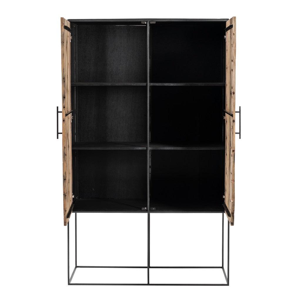 Modern Rustic Black and Natural Tall Accent Cabinet - AFS