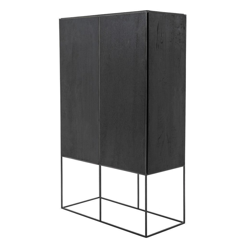 Modern Rustic Black and Natural Tall Accent Cabinet - AFS