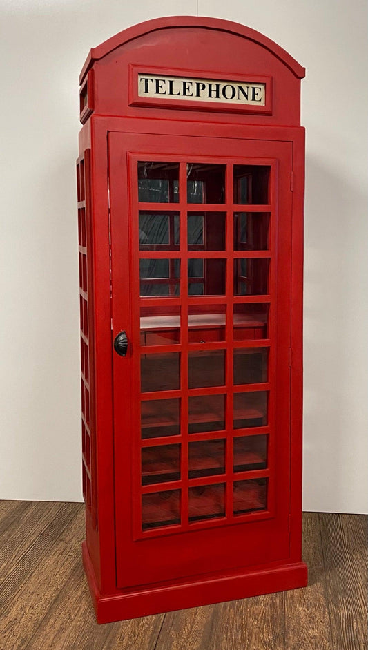 Vintage Red Wooden Phone Booth Bar Cabinet - AFS