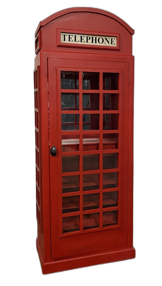 Vintage Red Wooden Phone Booth Bar Cabinet - AFS