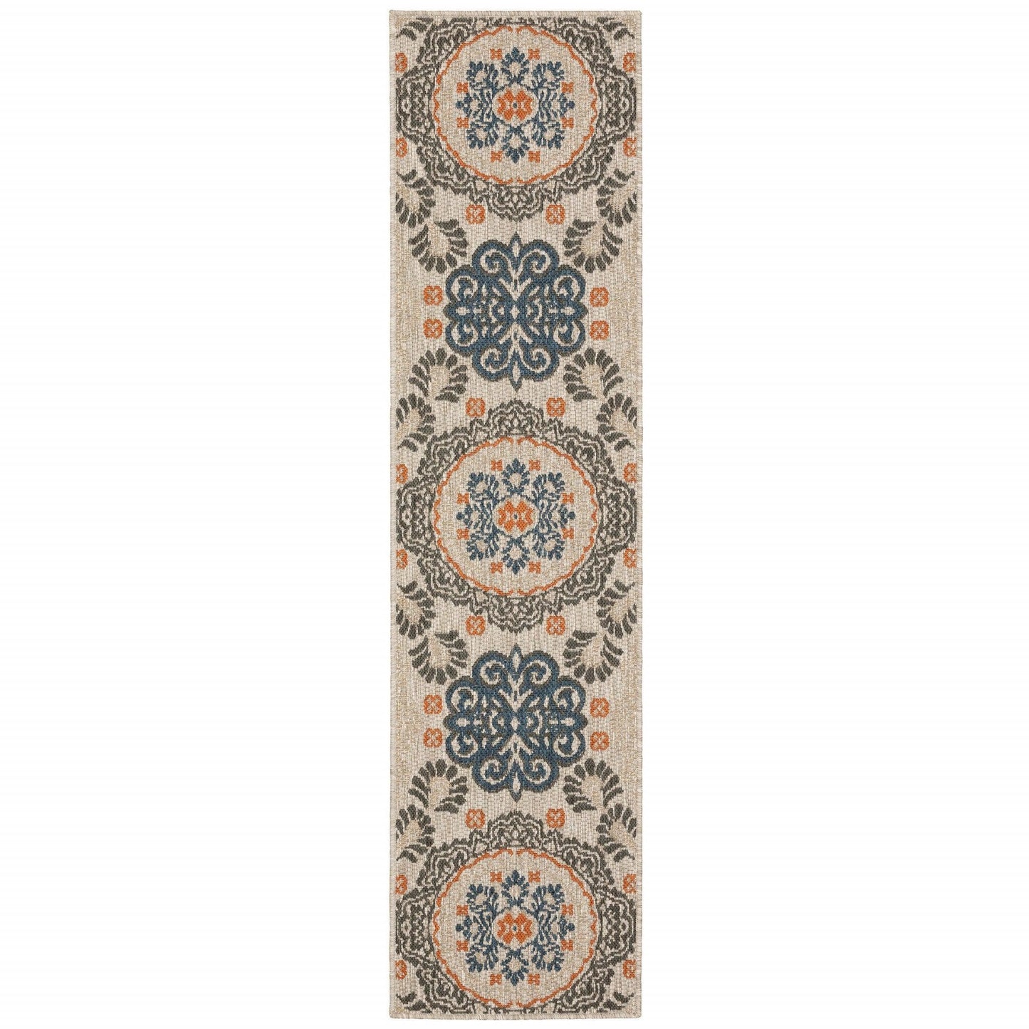 9' x 12' Grey Blue Floral Indoor Outdoor Area Rug - AFS