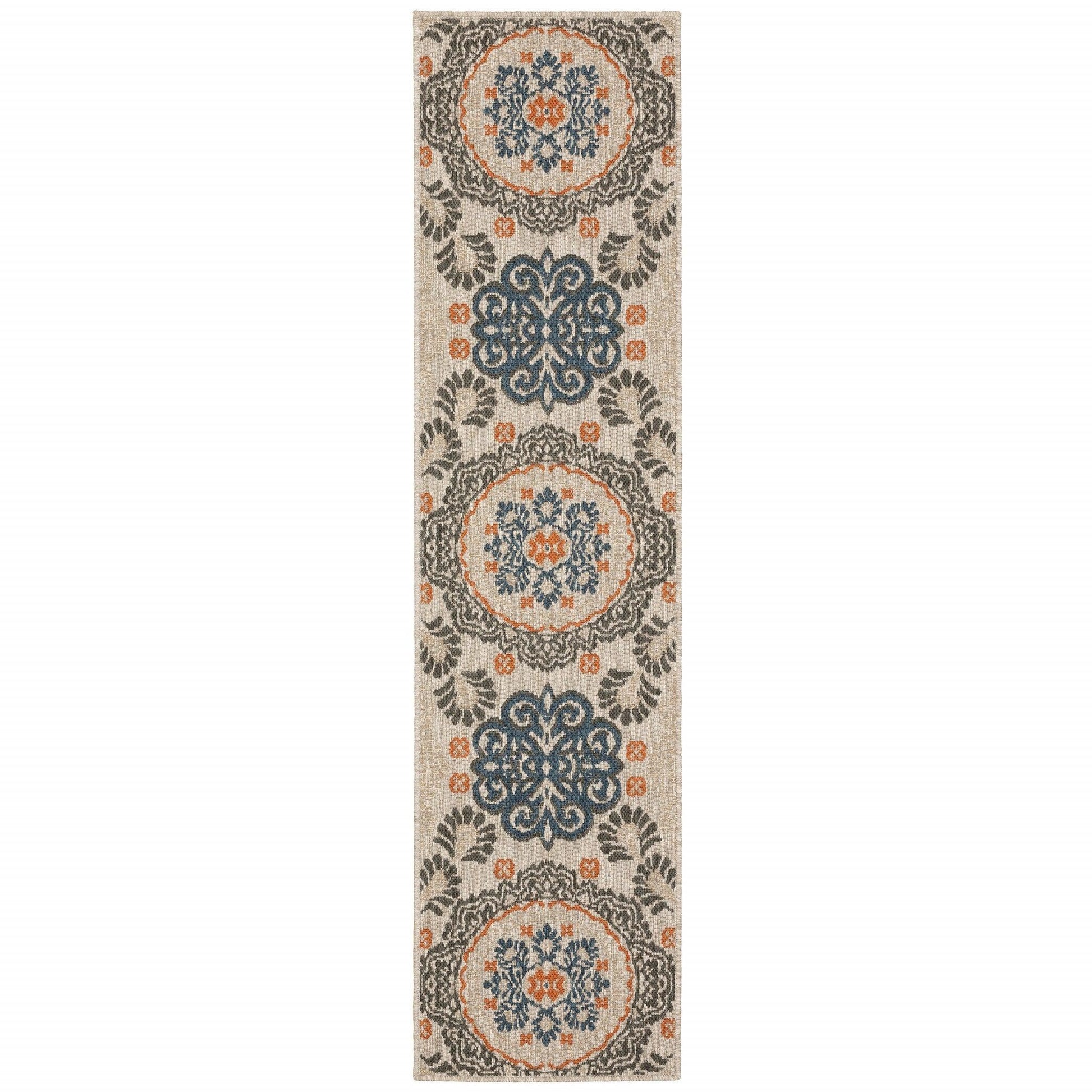 9' x 12' Grey Blue Floral Indoor Outdoor Area Rug - AFS