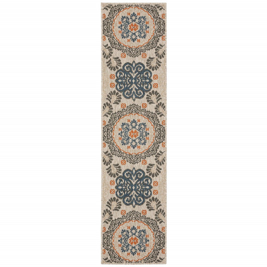 9' x 12' Grey Blue Floral Indoor Outdoor Area Rug - AFS