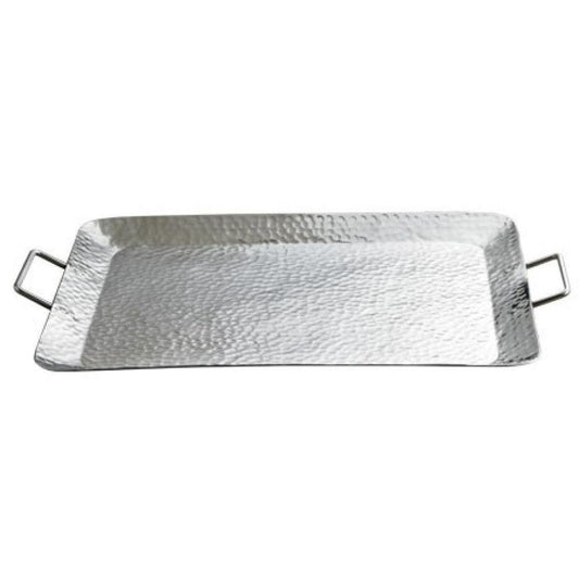 Silver Hammered Rectangle Serving Tray with Handles - AFS