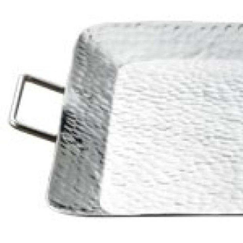 Silver Hammered Rectangle Serving Tray with Handles - AFS