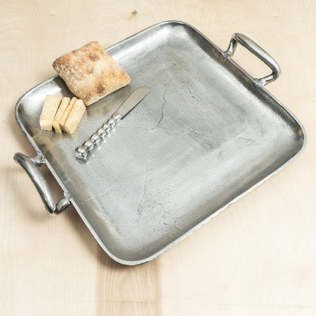 Silver Square Shaped Metal Tray - AFS