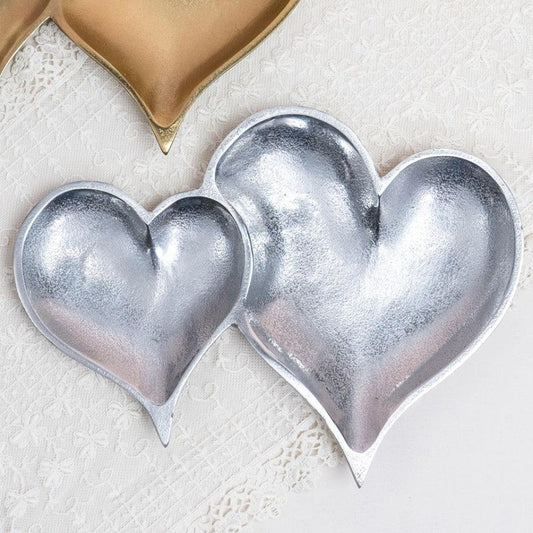 Two Section Textured Silver Heart Shaped Tray - AFS