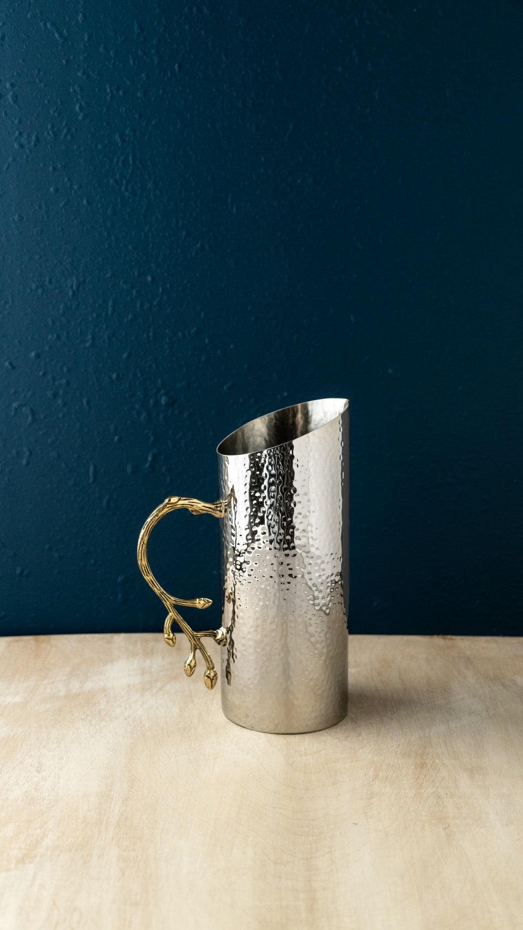 Cylindrical Leaf Handle Hammered Pitcher - AFS