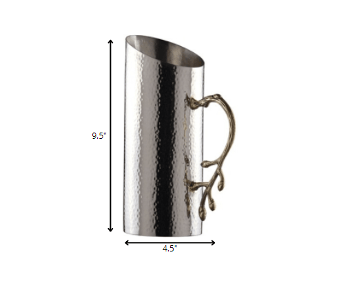 Cylindrical Leaf Handle Hammered Pitcher - AFS