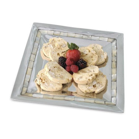 Square Silver and Mother of Pearl Serving Tray - AFS