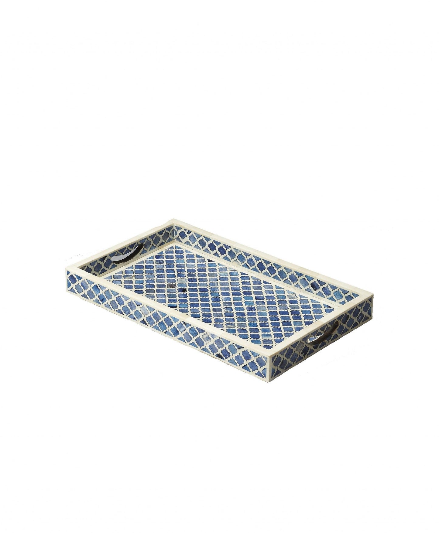 Blue Quatrefoil Bone Inlay Serving Tray - AFS