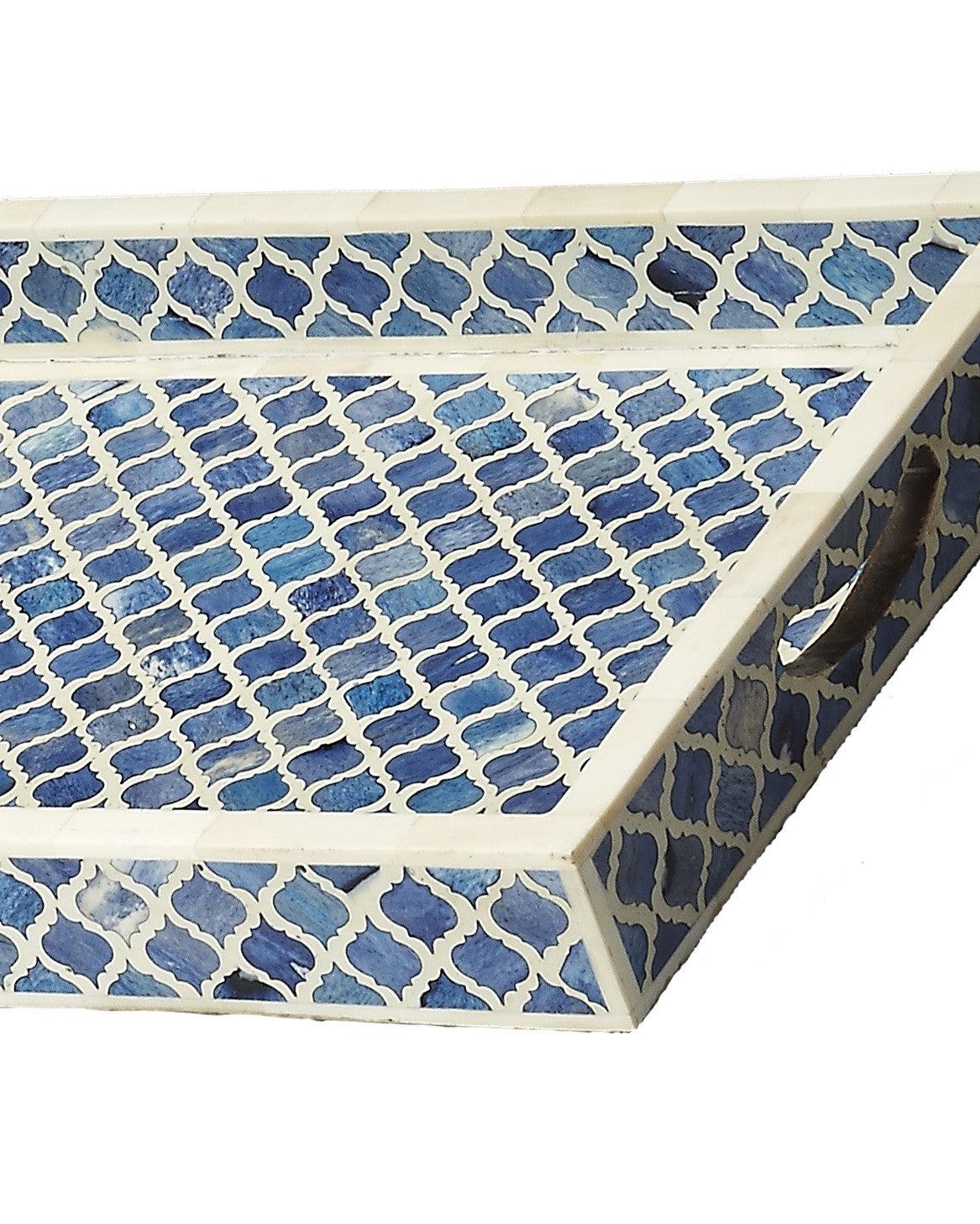 Blue Quatrefoil Bone Inlay Serving Tray - AFS