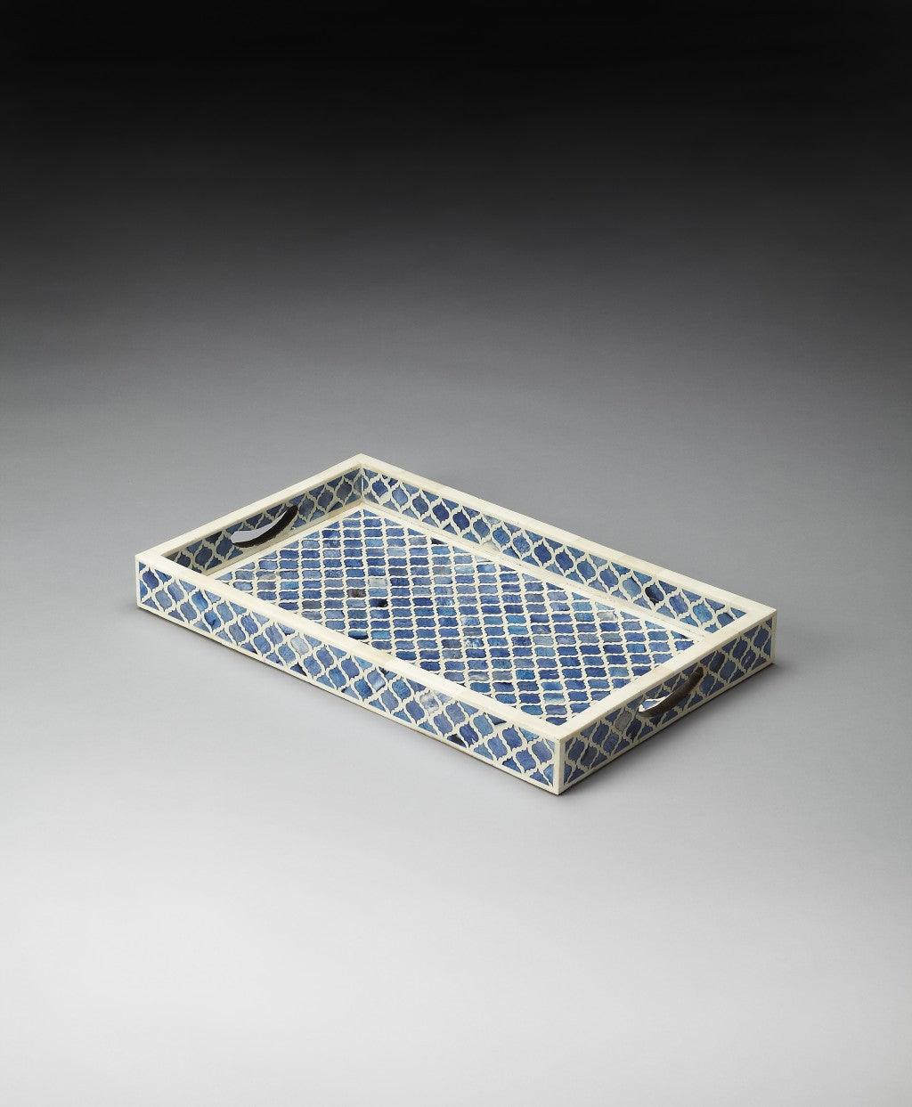 Blue Quatrefoil Bone Inlay Serving Tray - AFS