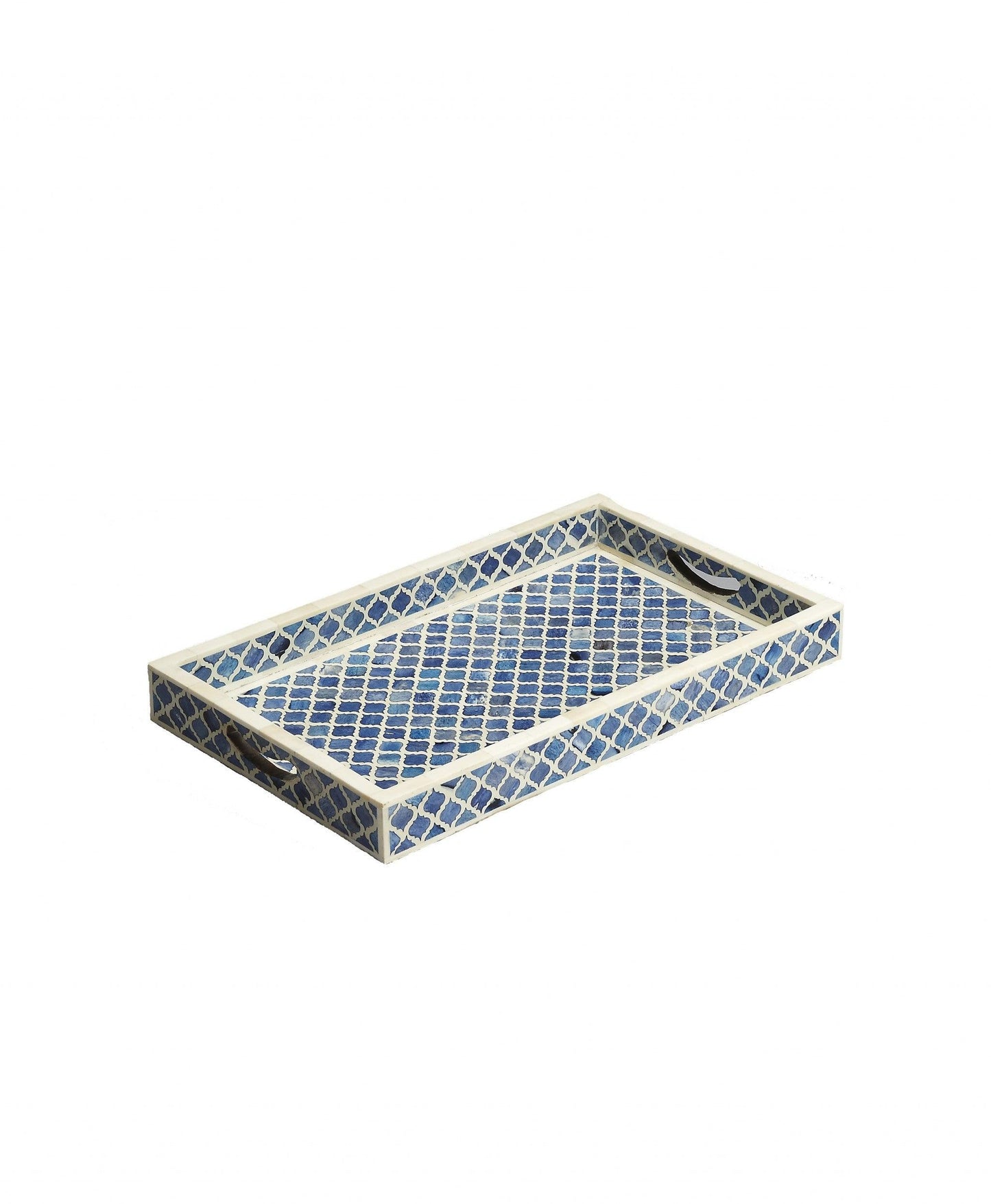 Blue Quatrefoil Bone Inlay Serving Tray - AFS