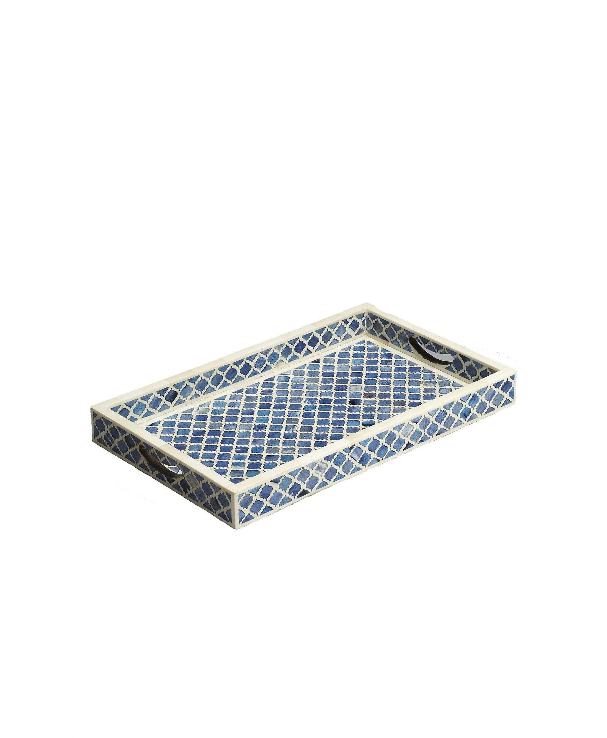 Blue Quatrefoil Bone Inlay Serving Tray - AFS