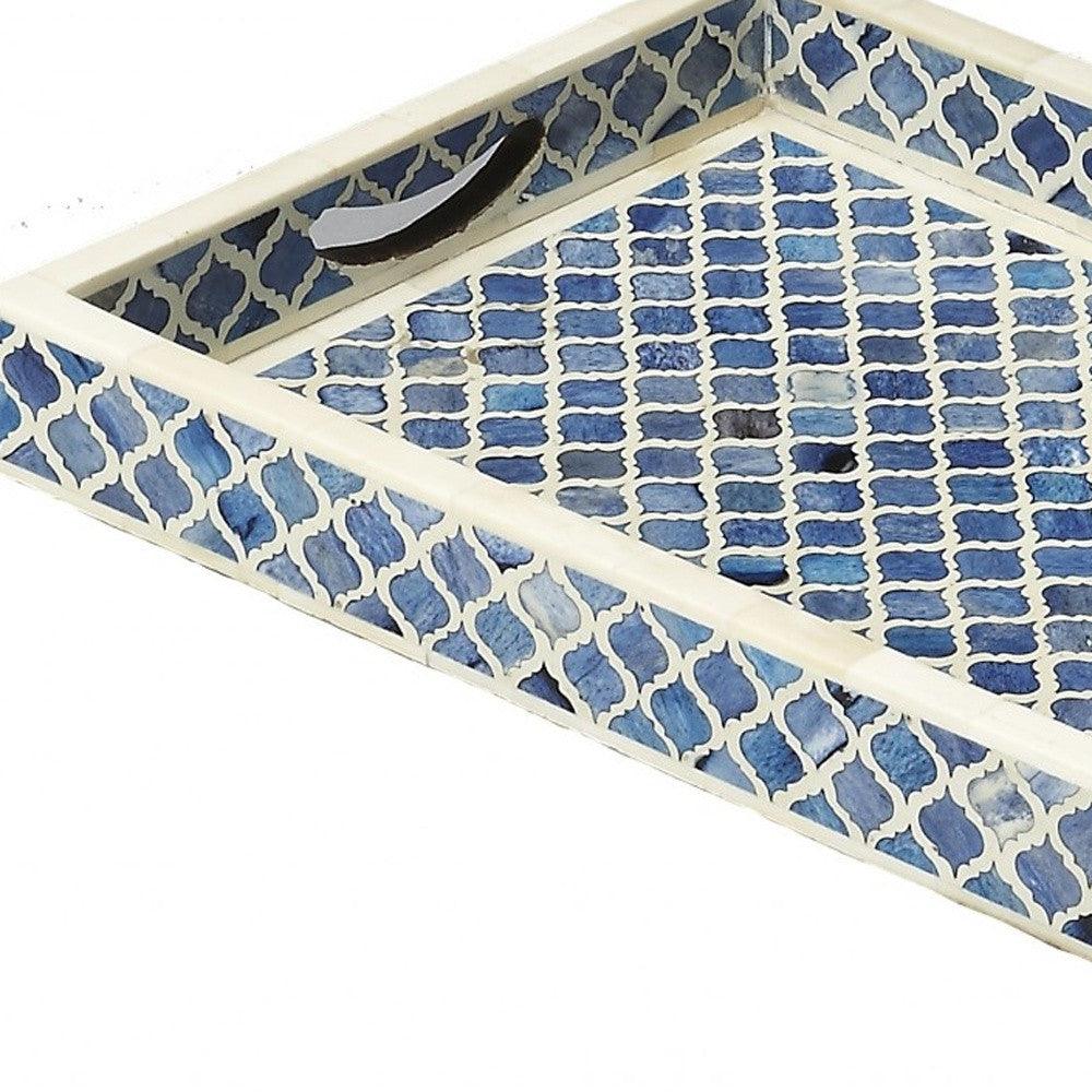 Blue Quatrefoil Bone Inlay Serving Tray - AFS