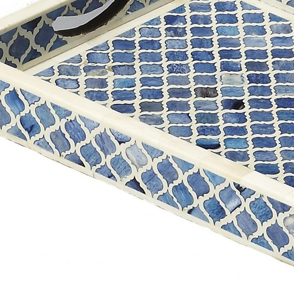 Blue Quatrefoil Bone Inlay Serving Tray - AFS