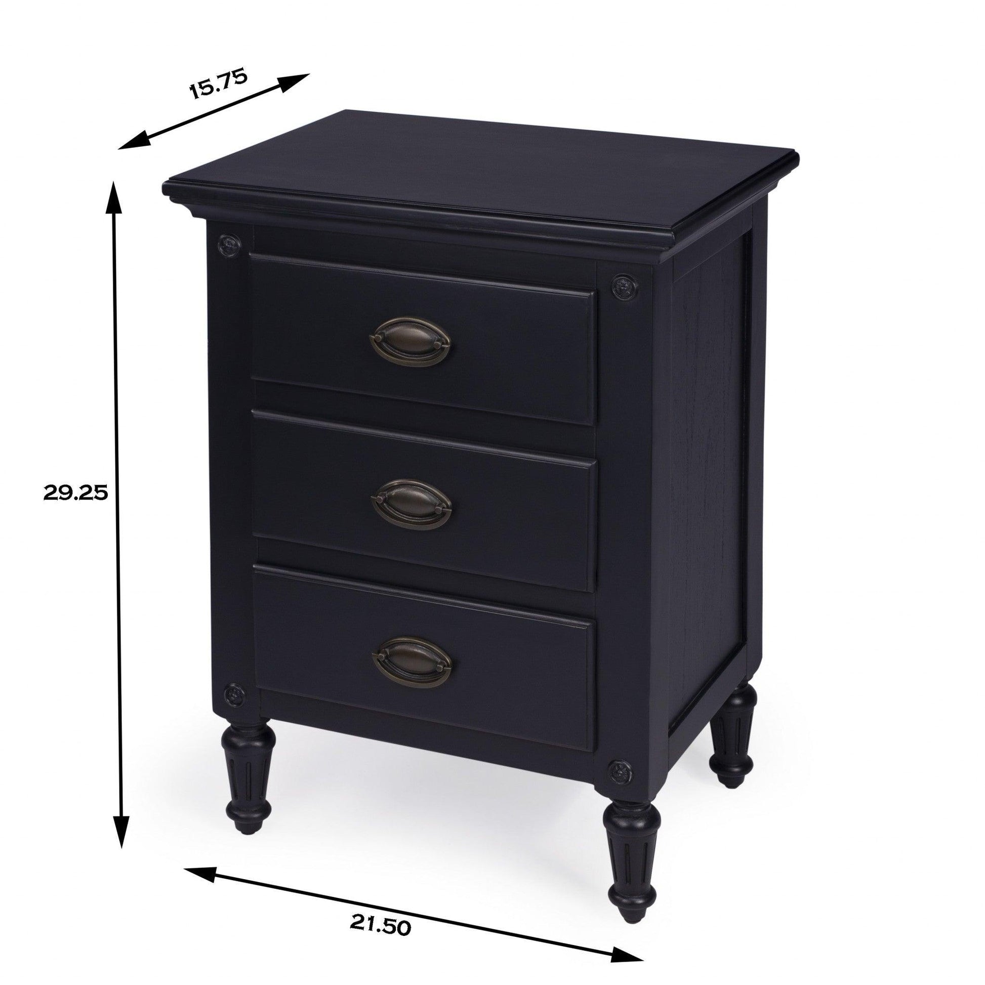 Classic Black 3 Drawer Nightstand - AFS