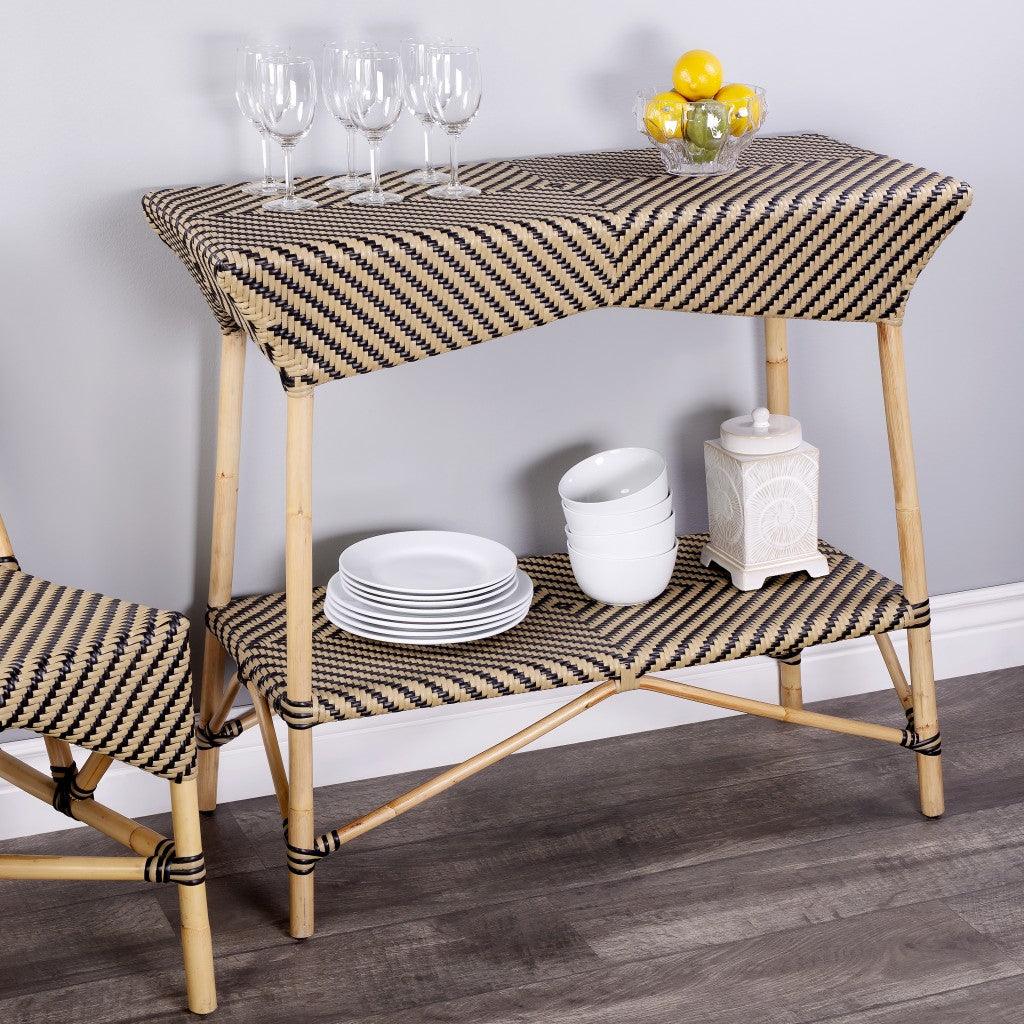 Brown and Beige Rattan Bar Cart - AFS