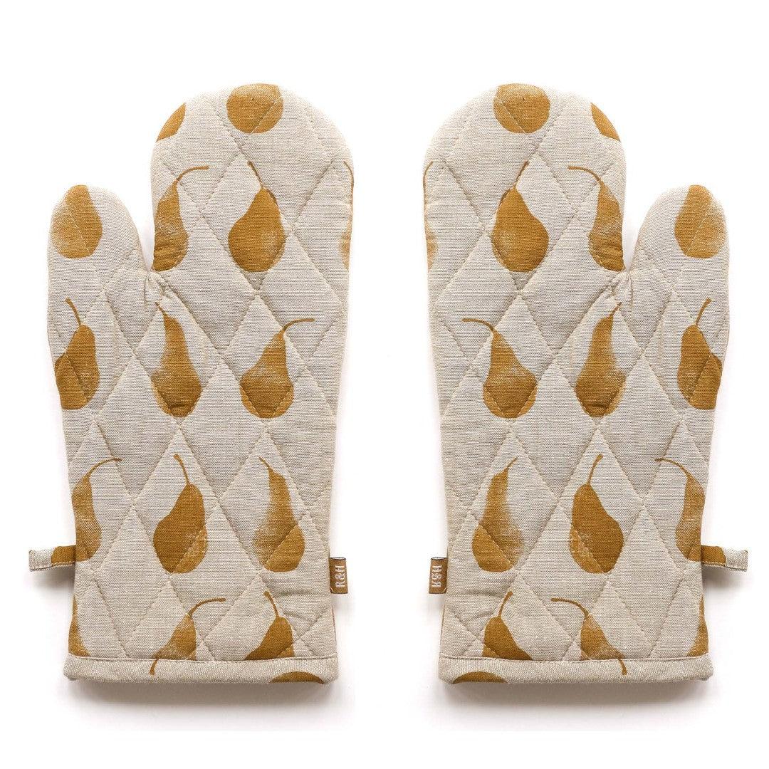 Set of Two Yellow Tea Towels with Matching Oven Gloves - AFS