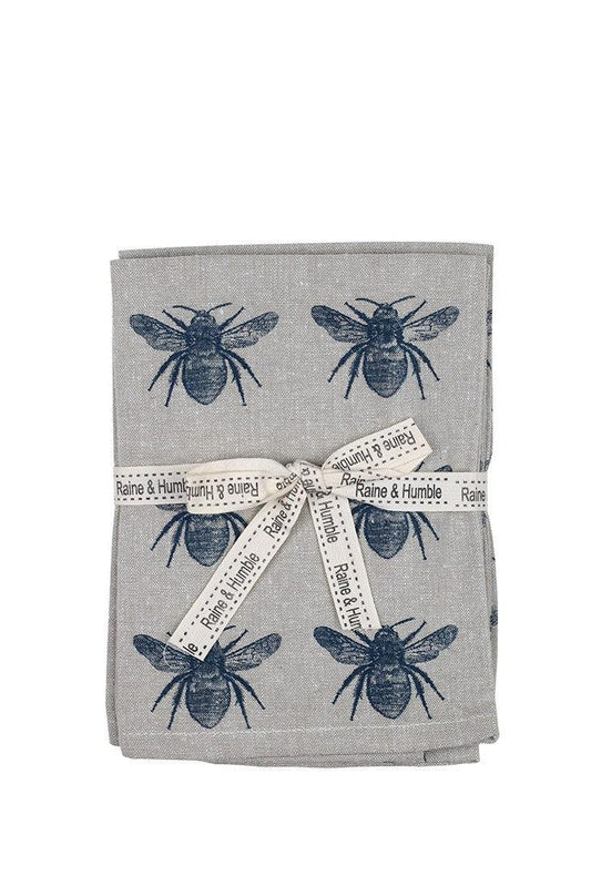 Set of Two Tea Towels with Navy Blue Bumble Bee Oven Gloves - AFS