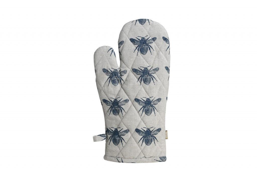 Set of Two Tea Towels with Navy Blue Bumble Bee Oven Gloves - AFS