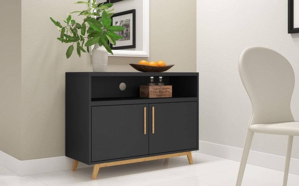 Modern Black and Natural Two Door Console Table - AFS