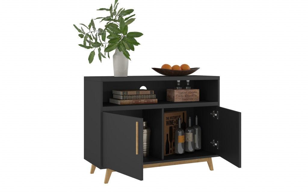 Modern Black and Natural Two Door Console Table - AFS