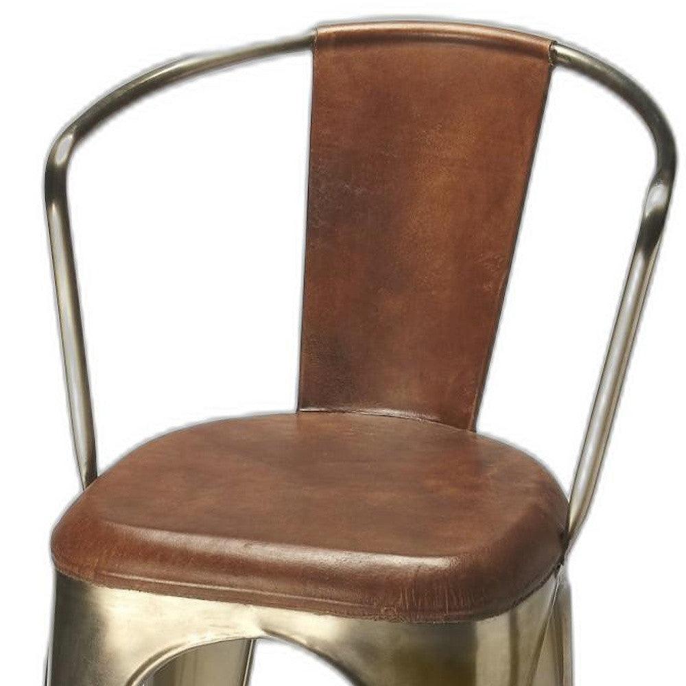 Brown Leather and Iron Bar Stool - AFS