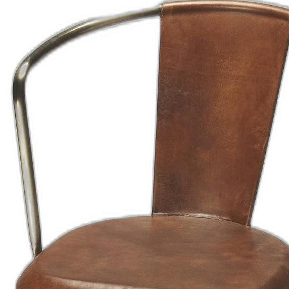 Brown Leather and Iron Bar Stool - AFS