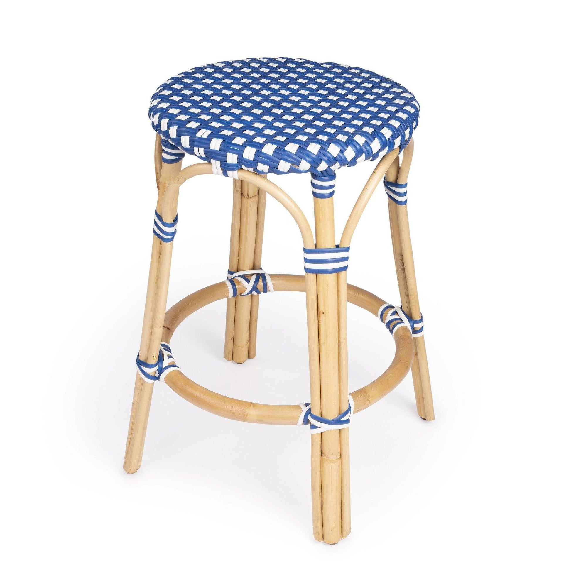 Blue and White Rattan Counter Stool - AFS