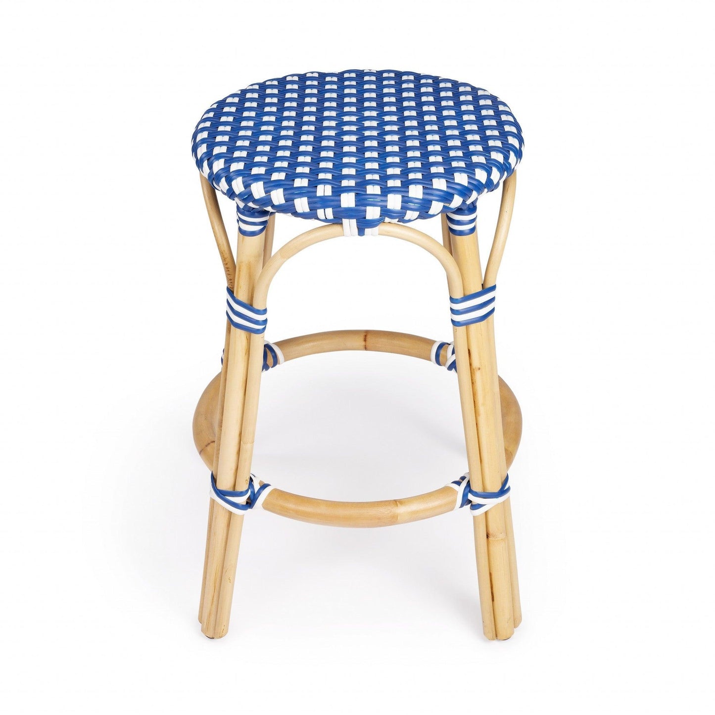 Blue and White Rattan Counter Stool - AFS