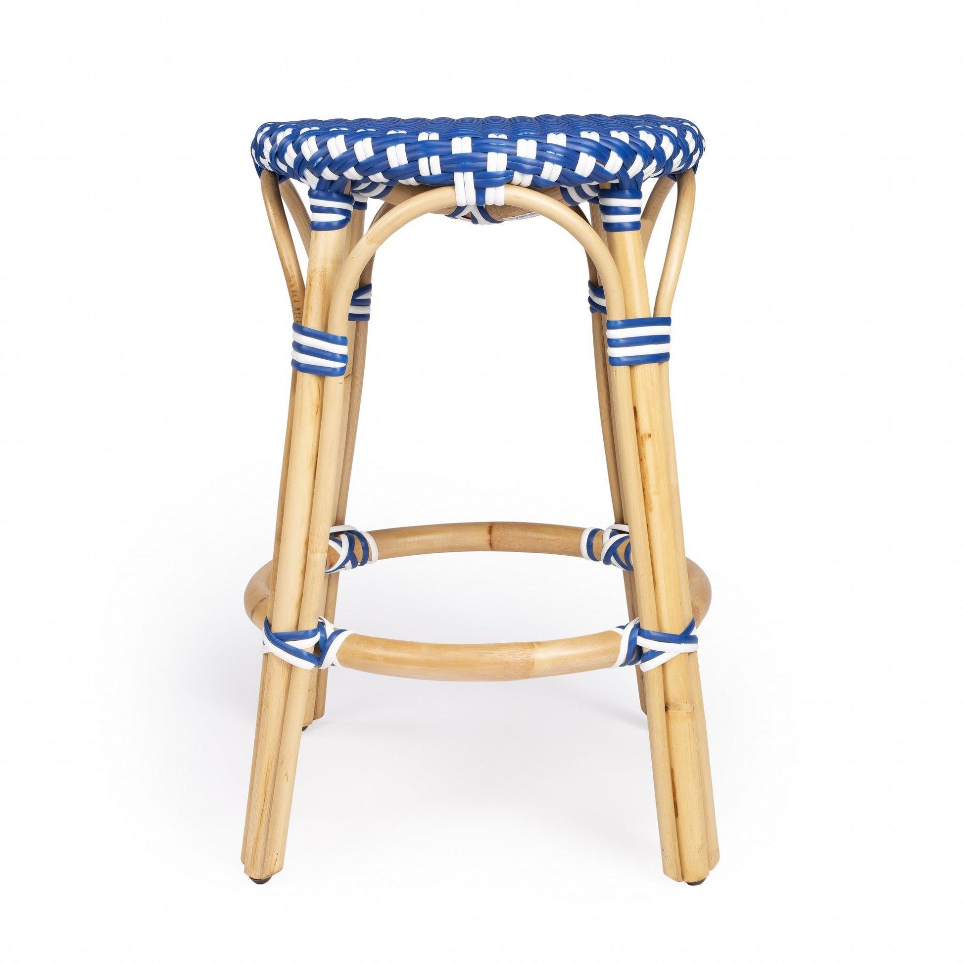 Blue and White Rattan Counter Stool - AFS