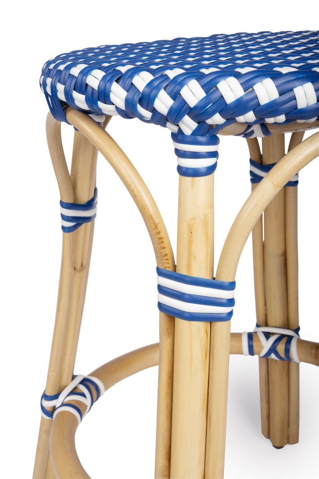 Blue and White Rattan Counter Stool - AFS